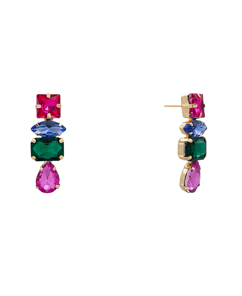 Mixed Shape Glass Stone Drop Earring - 1.7"