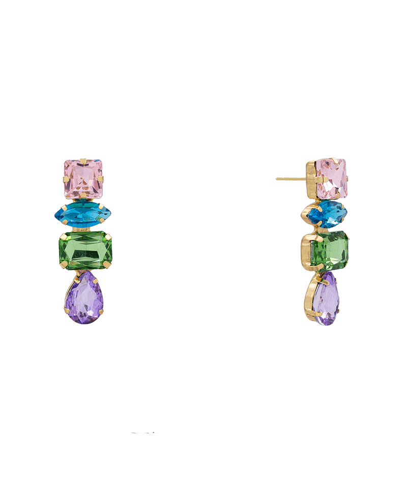 Mixed Shape Glass Stone Drop Earring - 1.7"