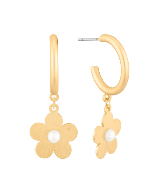 Metal Flower w/ Pearl Hoop Earring