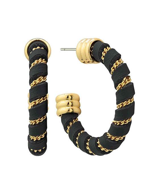 28mm Leather w/ Chain Metal Hoop Earring