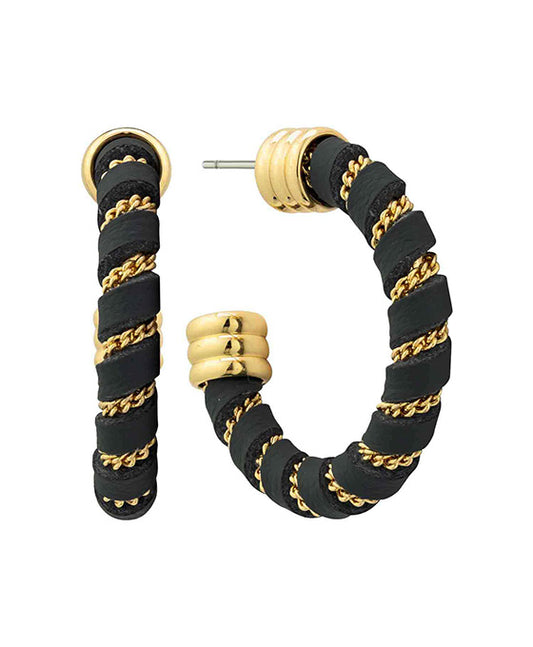28mm Leather w/ Chain Metal Hoop Earring