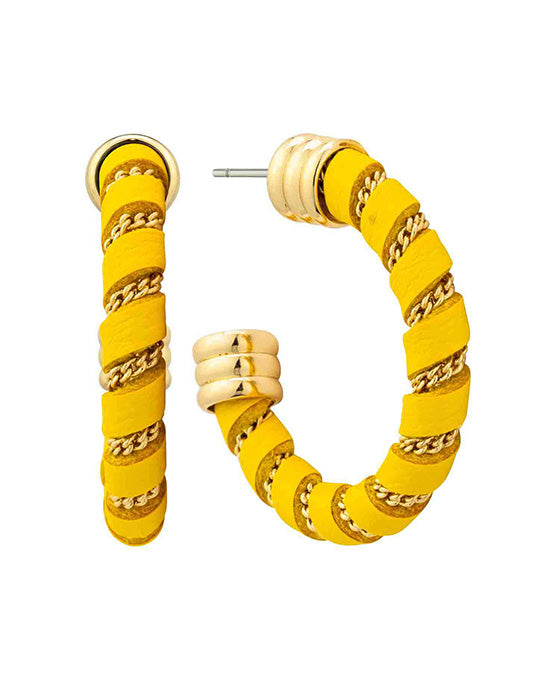 28mm Leather w/ Chain Metal Hoop Earring