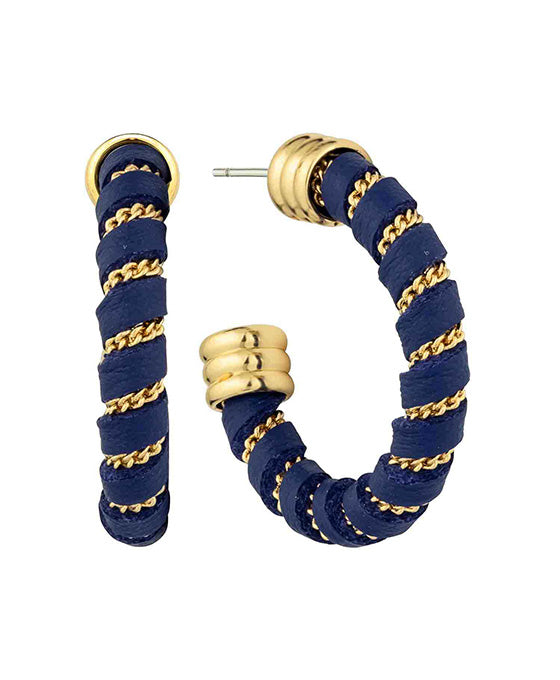 28mm Leather w/ Chain Metal Hoop Earring