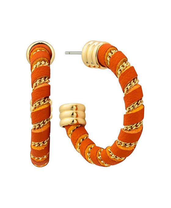 28mm Leather w/ Chain Metal Hoop Earring
