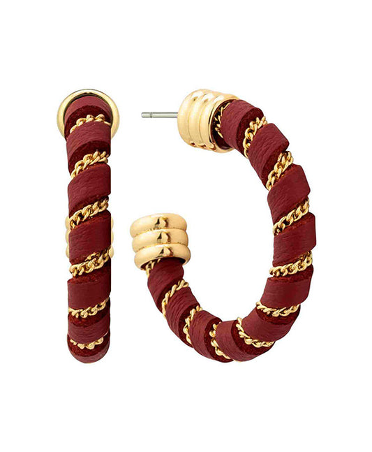 28mm Leather w/ Chain Metal Hoop Earring