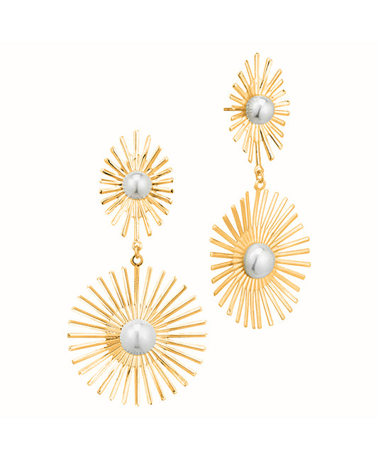 Metal Texture w/ Pearl Linked Post Earring