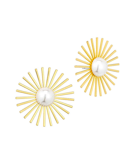 Metal Starburst w/ Pearl Post Earring