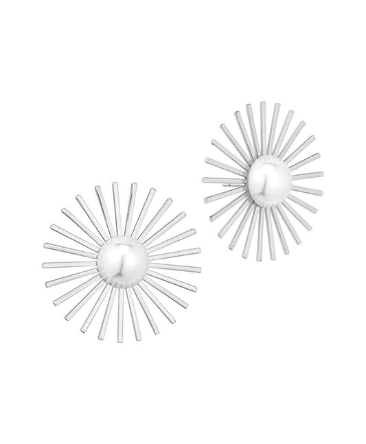 Metal Starburst w/ Pearl Post Earring