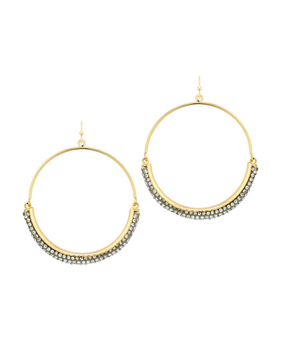 Pave Rhinestone Metal Circle Earring