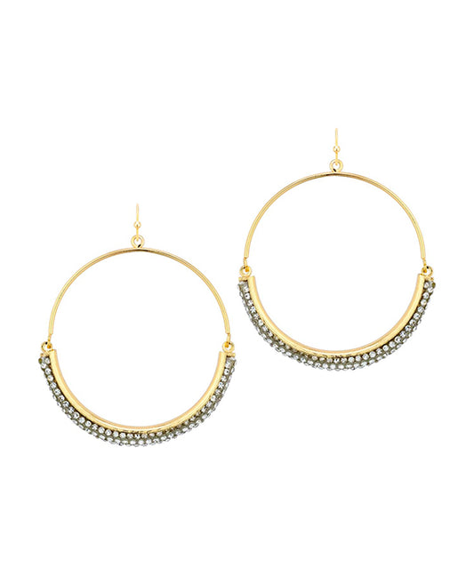 Pave Rhinestone Metal Circle Earring