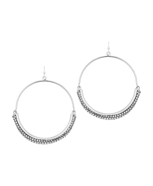 Pave Rhinestone Metal Circle Earring