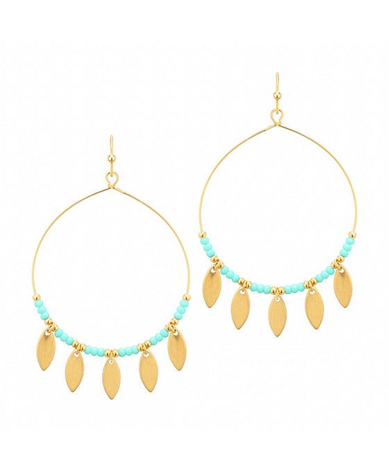 Seed Bead Metal Circle w/ Leaf Earring