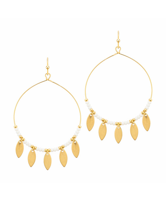 Seed Bead Metal Circle w/ Leaf Earring