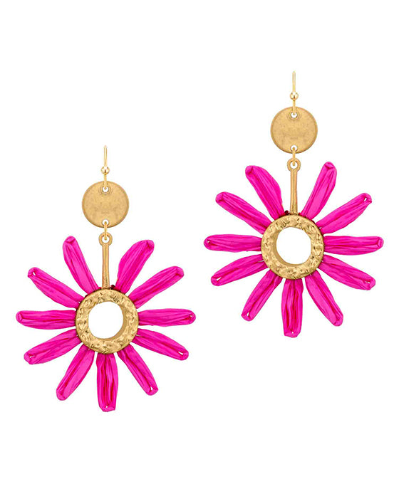 Metal Circle w/ Raffia Flower Earring