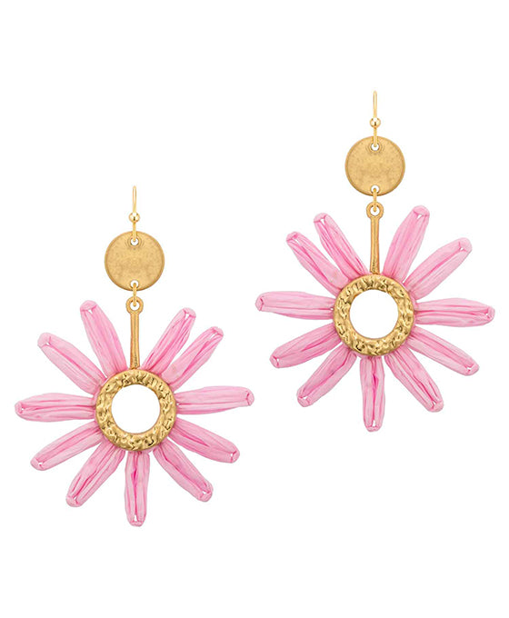 Metal Circle w/ Raffia Flower Earring