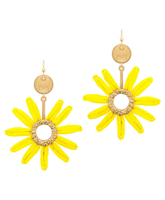 Metal Circle w/ Raffia Flower Earring