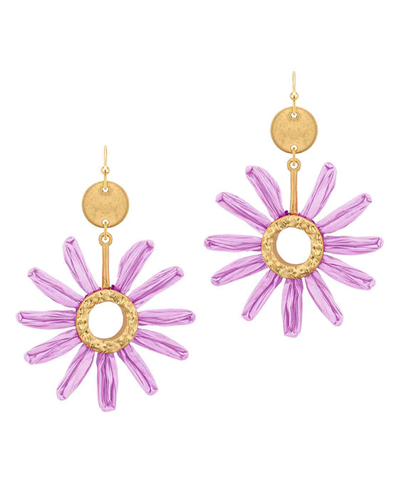 Metal Circle w/ Raffia Flower Earring