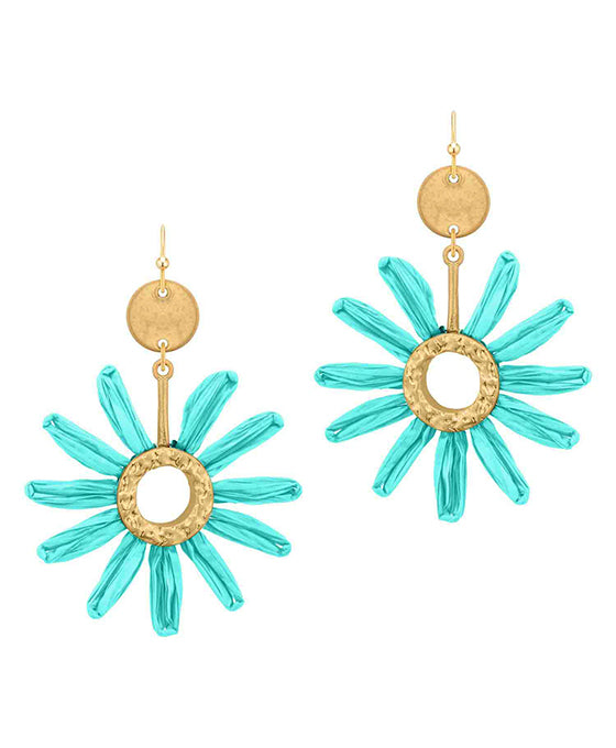Metal Circle w/ Raffia Flower Earring