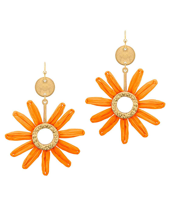 Metal Circle w/ Raffia Flower Earring