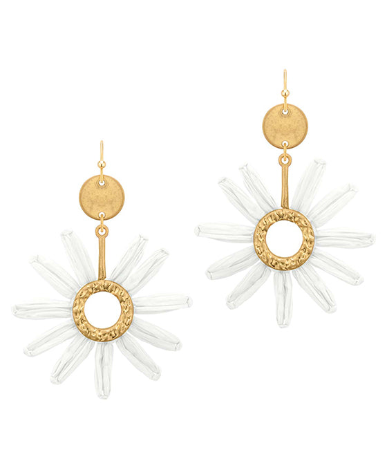 Metal Circle w/ Raffia Flower Earring
