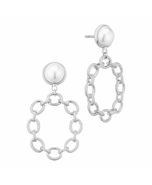 Pearl & Metal Oval Chain Post Earring