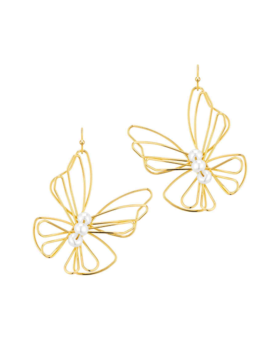 Metal Butterfly w/ Pearl Earring