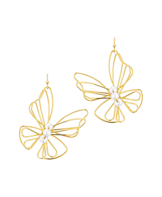 Metal Butterfly w/ Pearl Earring