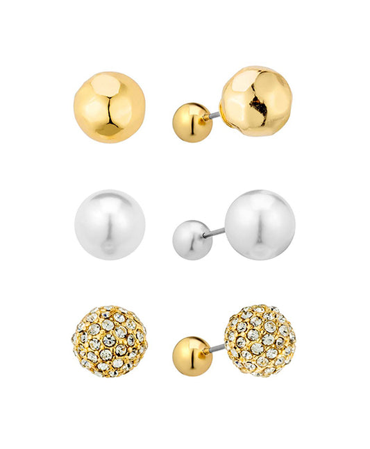 Metal & Pearl & Rhinestone 3 Set Earring