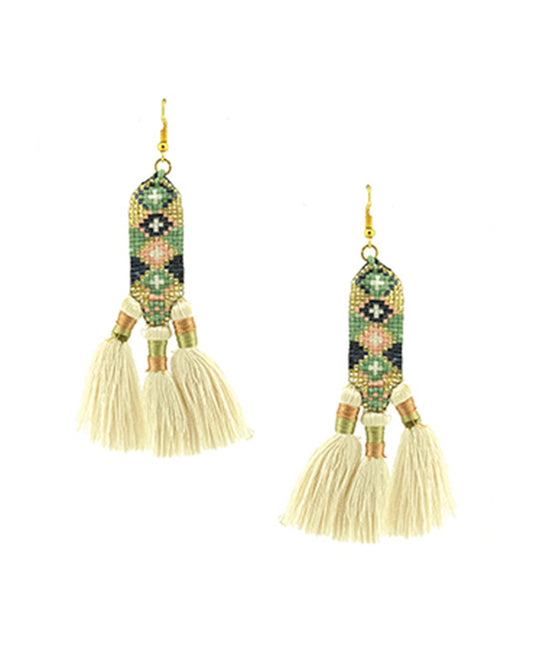 Seed Bead w/ Tassel Fish Hook Earring