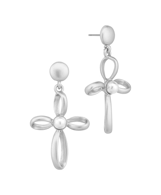 Pearl Accent Metal Cross Post Earring