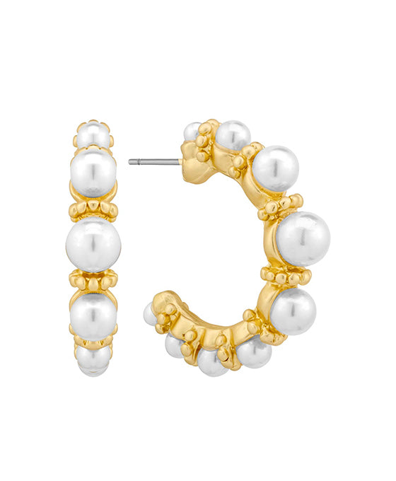 Metal w/ Pearl 30mm Hoop Earring