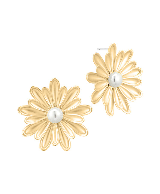 Metal w/ Pearl Flower Stud Earring