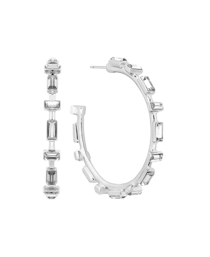 Metal w/ Crystal 40mm Hoop Earring