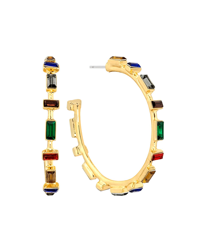 Metal w/ Crystal 40mm Hoop Earring