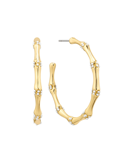 Bamboo Shape w/ Pearl 35mm Hoop Earring