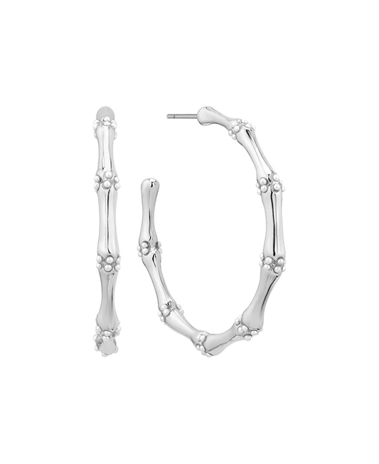 Bamboo Shape w/ Pearl 35mm Hoop Earring