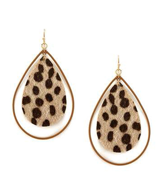 Leopard Teardrop Shape w/ Metal Earring