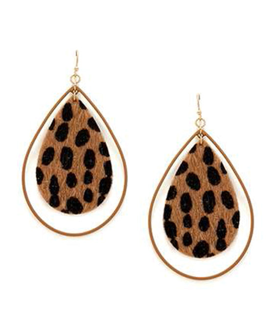 Leopard Teardrop Shape w/ Metal Earring