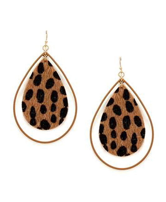 Leopard Teardrop Shape w/ Metal Earring