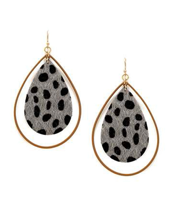 Leopard Teardrop Shape w/ Metal Earring