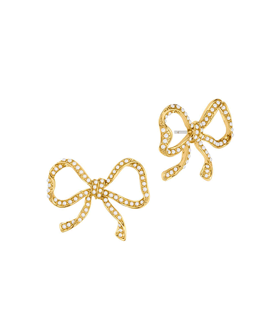 Metal w/ Pearl Bow Stud Earring