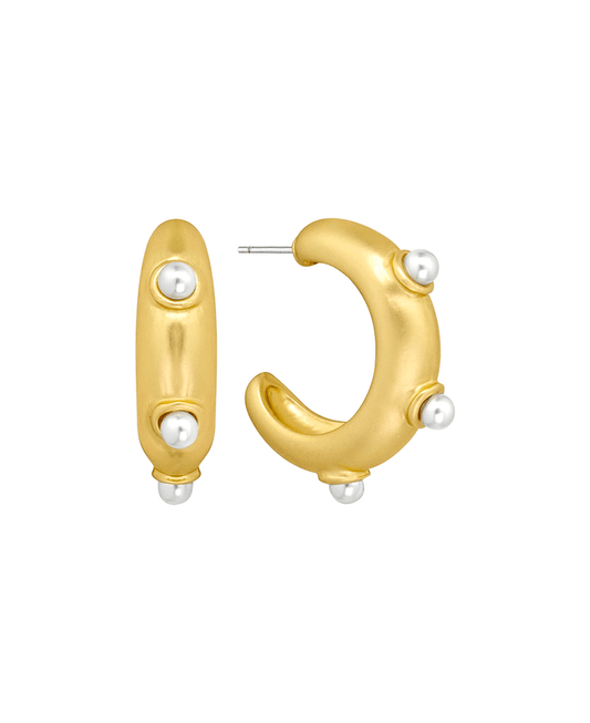 Metal w/ Pearl 20mm Hoop Earring