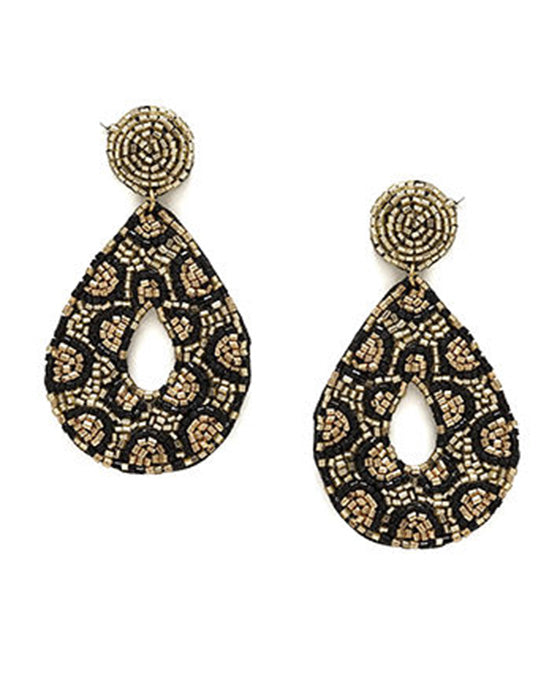 Leopard Print Seed Bead Teardrop Post Earring