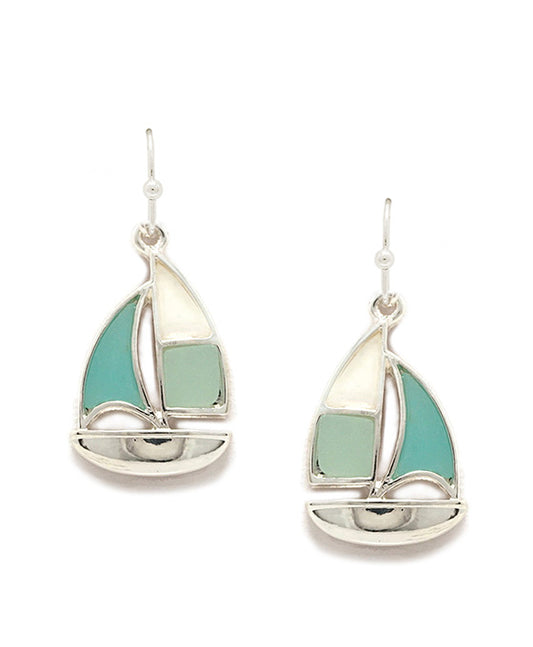 Sail Boat Sea Glass Earring