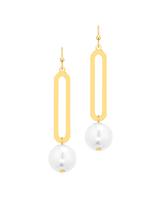 Oval Metal w/ Pearl Earring
