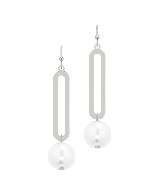 Oval Metal w/ Pearl Earring