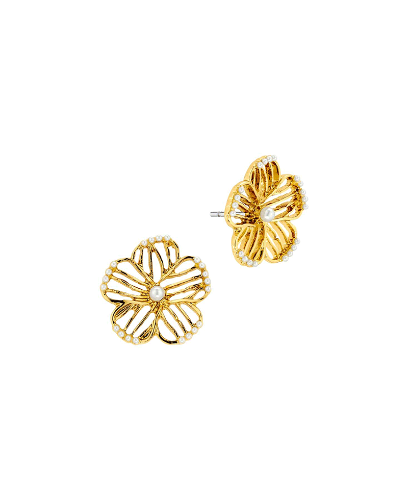 Flower Metal w/ Pearl Post Earring