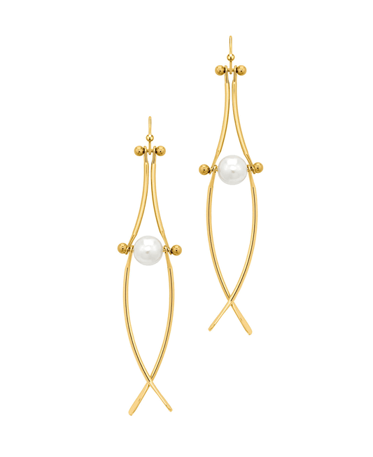 Wavy Metal Bar w/ Pearl Earring