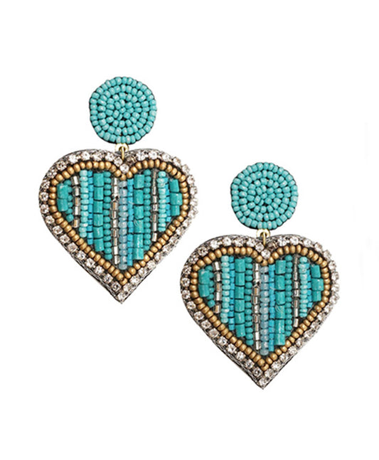 Heart Seed Bead w/ Glass Stone Post Earring