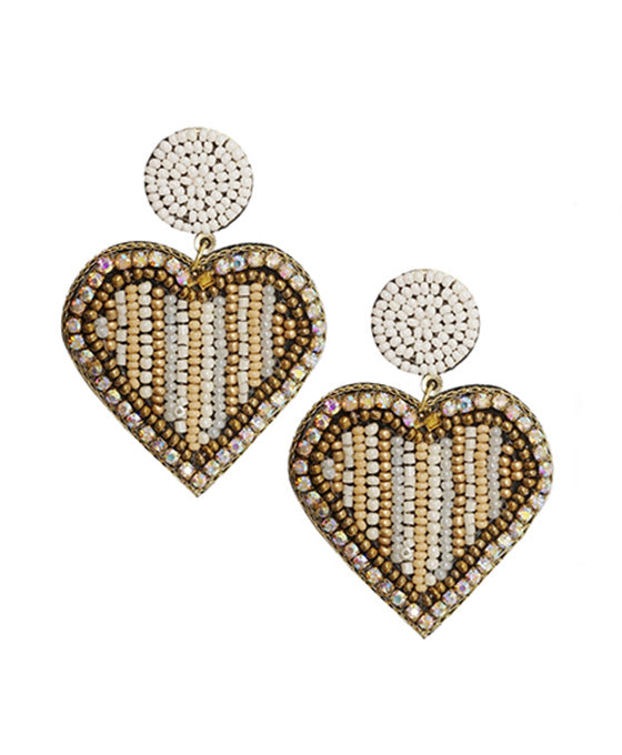 Heart Seed Bead w/ Glass Stone Post Earring
